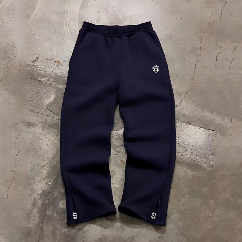 Autumn Drawstring Zipper Sweatpants Solid Color Casual High Street Hip-Hop